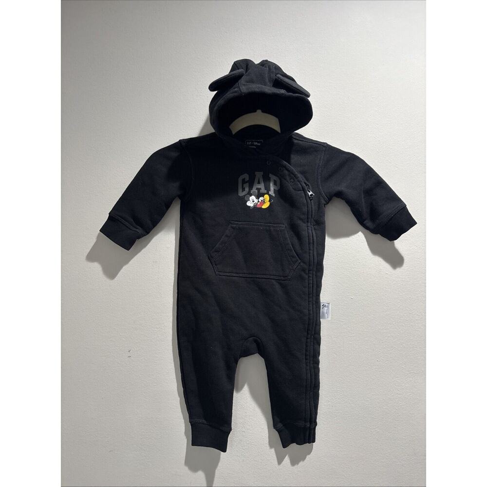 GAP Baby Boy Mickey Mouse Hooded Ears Coverall Romper Size 6-12 Months Black